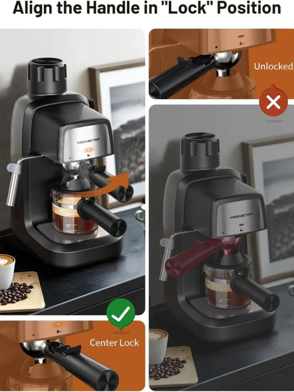 Compact 4-Cup Espresso Machine, 800W, 3.5 Bar Pressure, Preheat Function